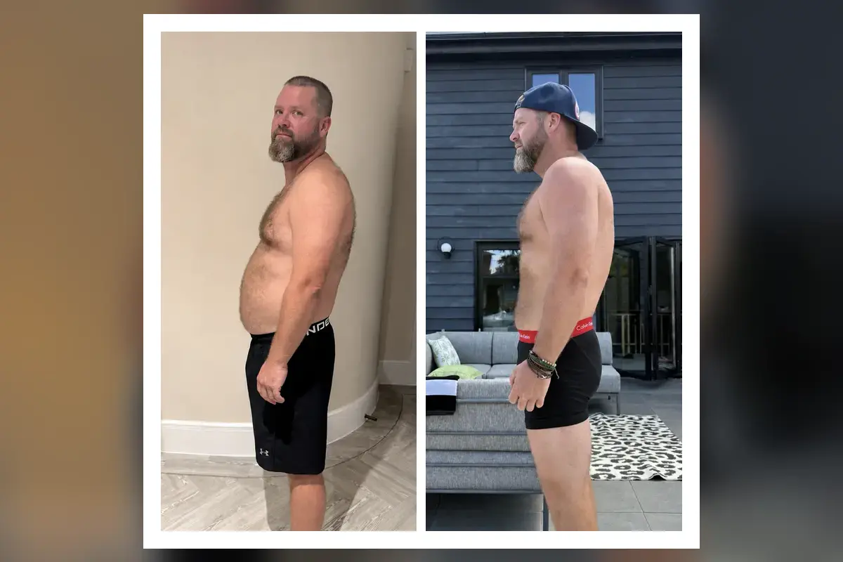 Brad before and after losing fourteen and a half kilograms with Fleek Physiques